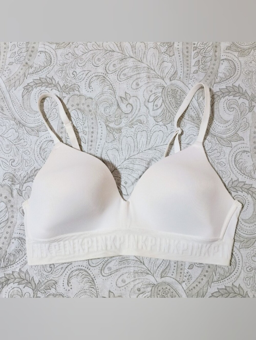 PINK 34B White Wireless Bra with Pink Lining